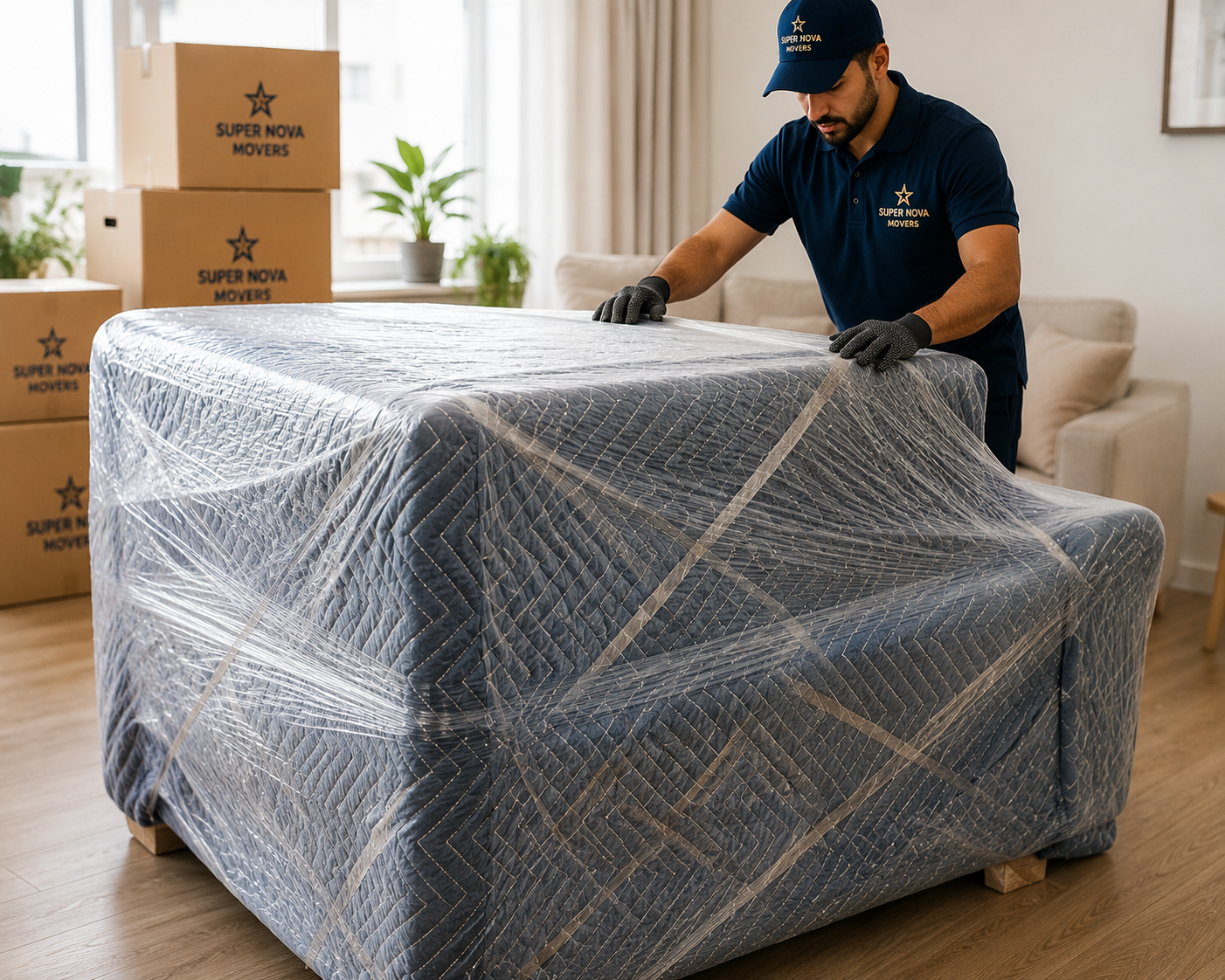 Professional movers packing boxes in Abu Dhabi