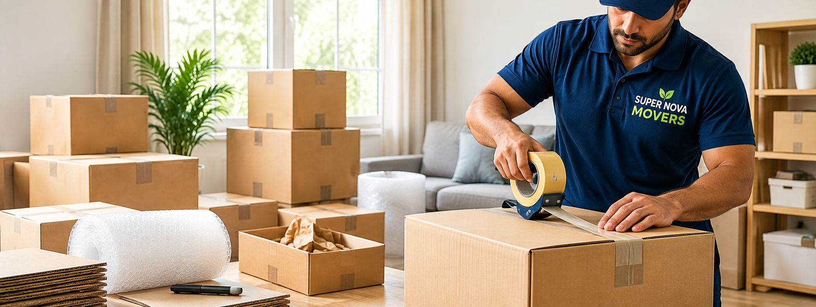 Professional movers packing household boxes in Baniyas Abu Dhabi